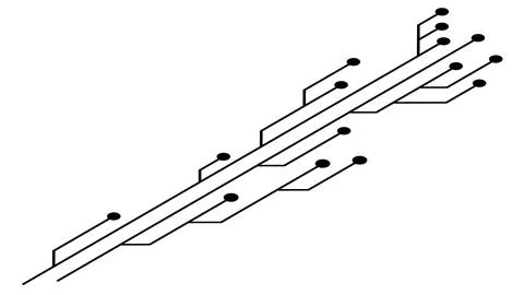 Isometric printed circuit board PCB tracks isolated on white background. Stock Illustration