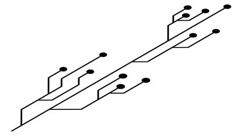 Isometric printed circuit board PCB tracks isolated on white background. Stock-Illustration