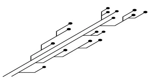 Isometric printed circuit board PCB tracks isolated on white background. Ilustração Stock