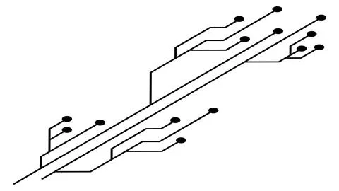 Isometric printed circuit board PCB tracks isolated on white background. Illustrazione stock