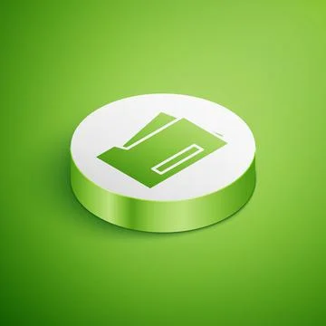 Isometric Printer icon isolated on green background. White circle button. Vector Stock Illustration