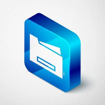 Isometric Printer icon isolated on grey background. Blue square button. Vector Stock Illustration