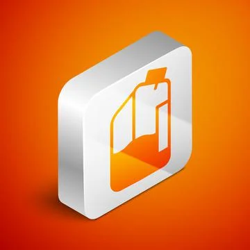 Isometric Printer ink bottle icon isolated on orange background. Silver square Stock Illustration