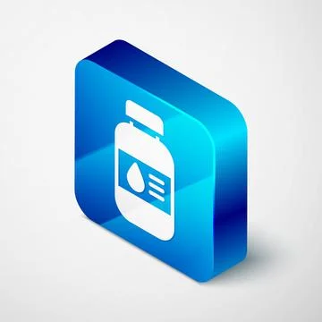 Isometric Printer ink bottle icon isolated on grey background. Blue square Stock Illustration