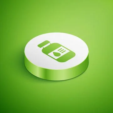 Isometric Printer ink bottle icon isolated on green background. White circle Stock Illustration