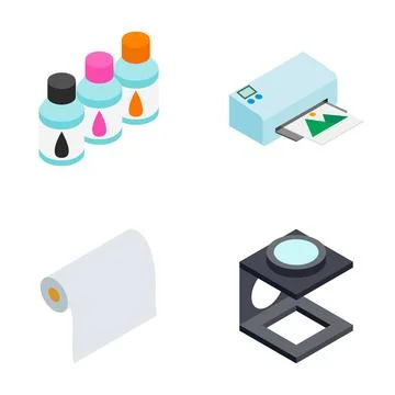 Isometric printing and graphic design related icon set Stock Illustration