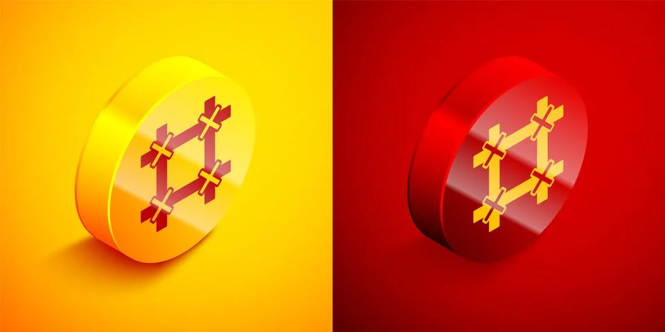 Isometric Prison window icon isolated on orange and red background. Circle Stock Illustration