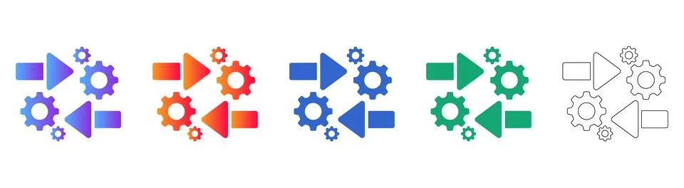 Isometric Process Flow Gear Icons Stock Illustration