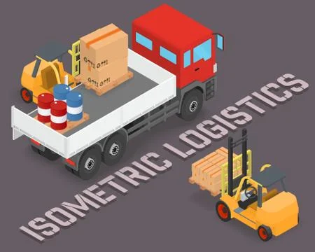 Isometric process of loading the trucks with a forklift Stock Illustration