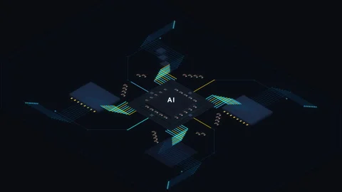 Isometric processor chip animation with digital motherboard data flow 스톡 동영상 347247697