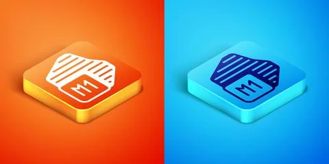 Isometric Processor icon isolated on orange and blue background. CPU, central 스톡 일러스트