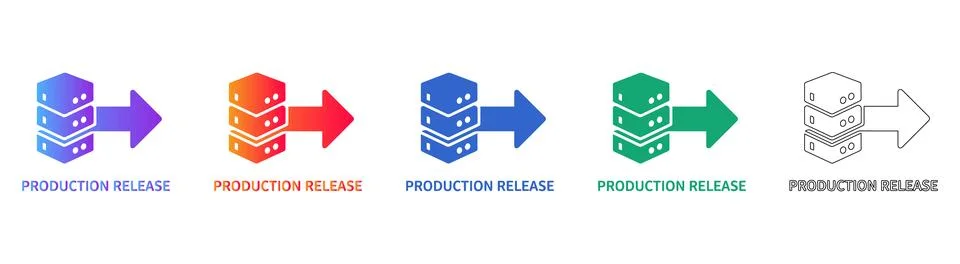 Isometric Production Release Server Icons with Data Flow Arrow Set Stock Illustration