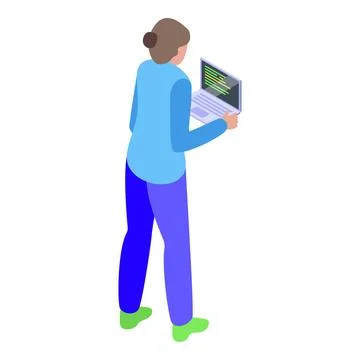 Isometric professional analyzing data on laptop Stock Illustration