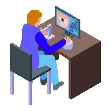 Isometric professional working at computer desk Stock Illustration