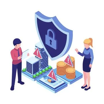 Isometric Professionals Managing Business Risks and Financial Assets Illustrazione stock