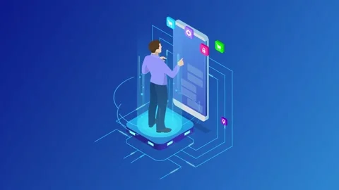 Isometric programmer working in a software develop company office Stock Footage 131274541