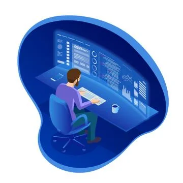 Isometric programmer working in a software develop company office or Businessman Stock-Illustration