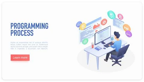 Isometric Programming Process Developer Workspace Concept イラスト素材