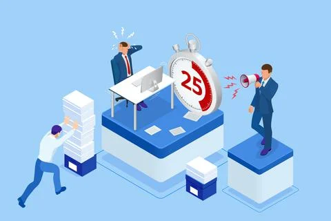Isometric Project deadline. Time management on the road to success. Deadline Stock Illustration