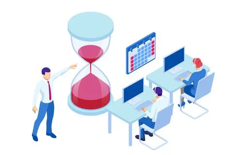 Isometric Project deadline. Time management on the road to success. Deadline Stock Illustration