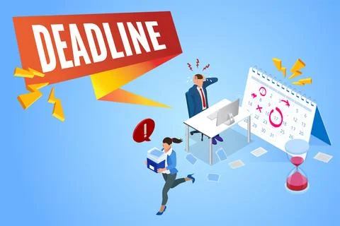 Isometric Project Deadline. Time Management on the Road to Success. An Office Stock Illustration