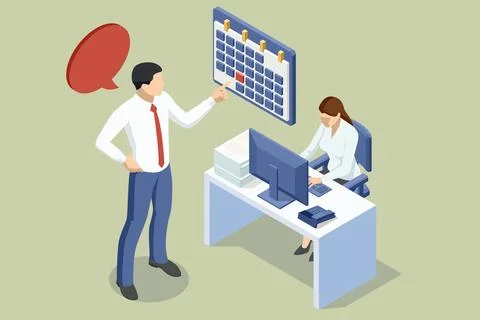 Isometric Project manager working, Organizer app with appointments, messages Stock Illustration