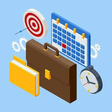 Isometric Project planning, cooperation, workflow process, business analysis 스톡 일러스트