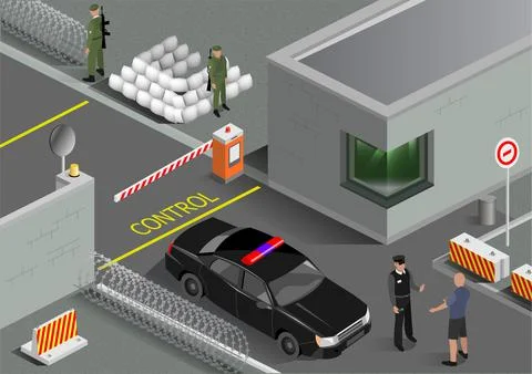 Isometric project of the post of the military zone Stock Illustration