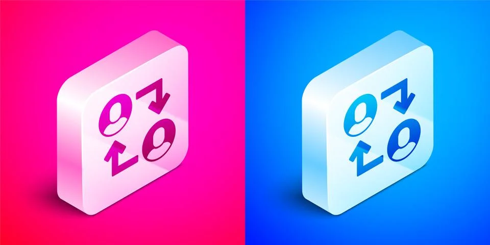 Isometric Project team base icon isolated on pink and blue background. Business Stock Illustration