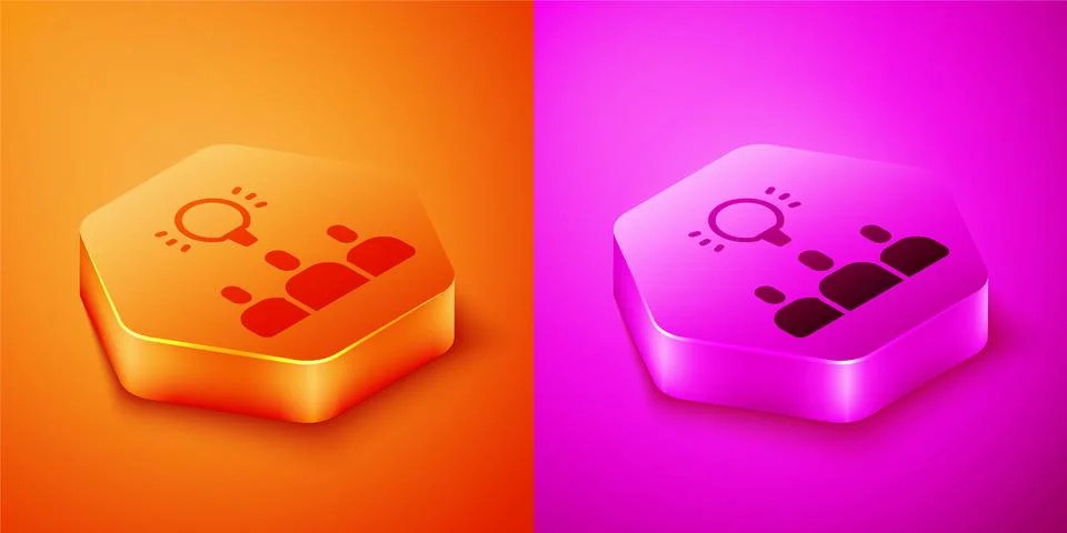 Isometric Project team base icon isolated on orange and pink background 스톡 일러스트