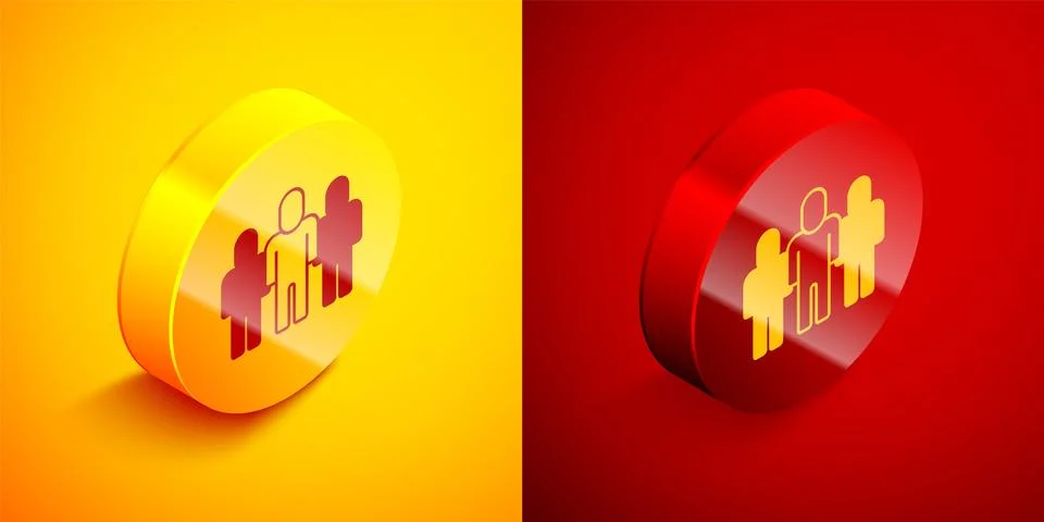 Isometric Project team base icon isolated on orange and red background. Business Stock Illustration