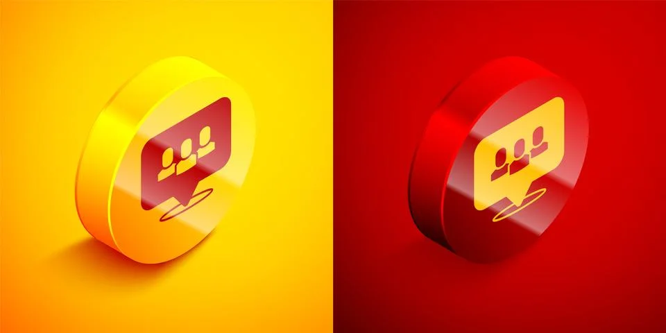 Isometric Project team base icon isolated on orange and red background. Business Illustrazione stock