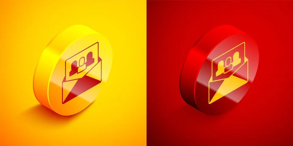 Isometric Project team base icon isolated on orange and red background. Bus.. Stock Illustration