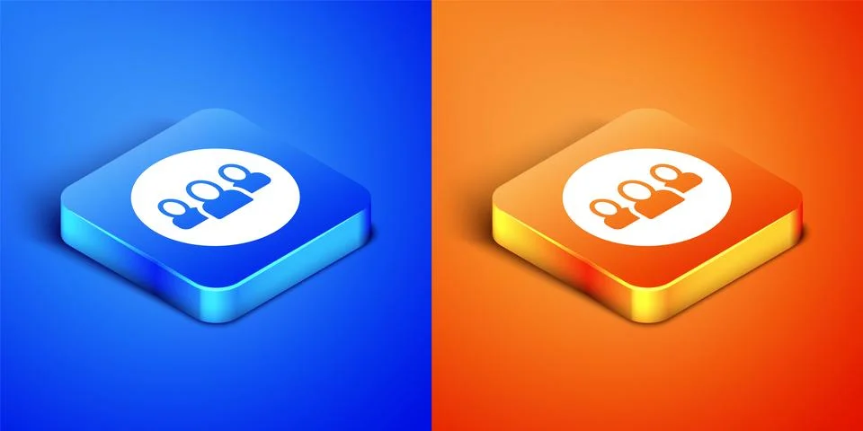 Isometric Project team base icon isolated on blue and orange background. Bu.. Stock Illustration