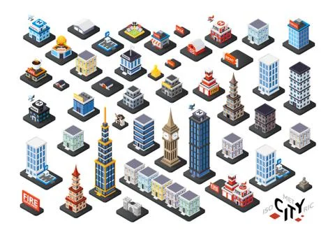 Isometric projection of 3D buildings Ilustración de archivo