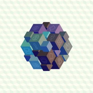 Isometric projection infographic array of cubes Stock Illustration