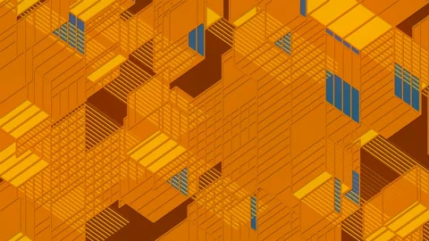 Isometric projection of moving rectangular shapes, abstract 3D puzzle animation Stock Footage 135718205