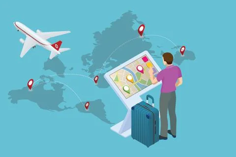 Isometric Promotional Interactive Information Kiosk, Advertising Display Stock Illustration