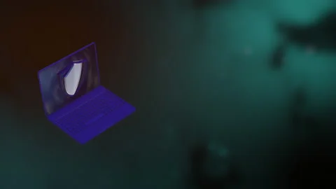 Isometric protection concept. 3d render of digital shield inside laptop that Stock Footage 130272875