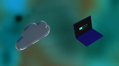 Isometric protection concept. 3d render of laptop and cloud that protects Stock Footage 130273133