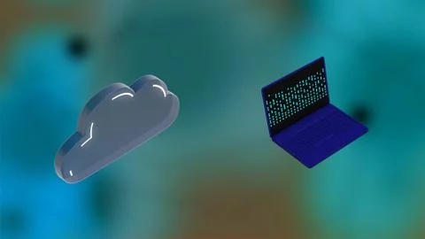 Isometric protection concept. 3d render of laptop and cloud that protects 스톡 일러스트