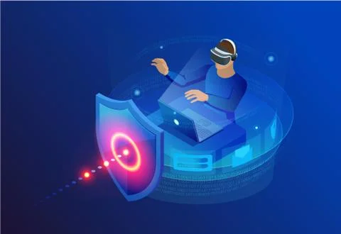 Isometric Protection network security and safe your data concept. Web page Stock Illustration