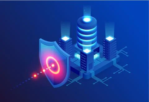 Isometric Protection network security and safe your data concept. Web page Stock Illustration