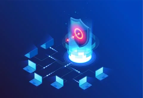 Isometric Protection network security and safe your data concept. Web page Stock Illustration
