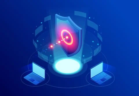 Isometric Protection network security and safe your data concept. Web page Stock Illustration