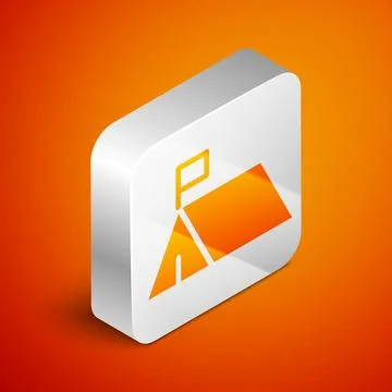 Isometric Protest camp icon isolated on orange background. Protesting tent. S Ilustração Stock