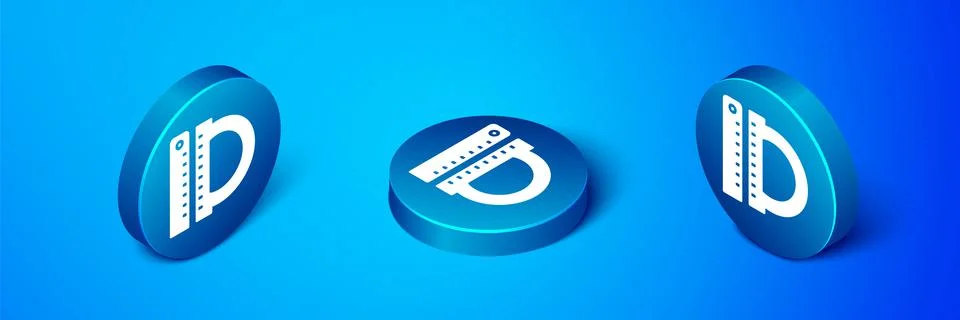 Isometric Protractor grid for measuring degrees icon isolated on blue backgro Stock Illustration
