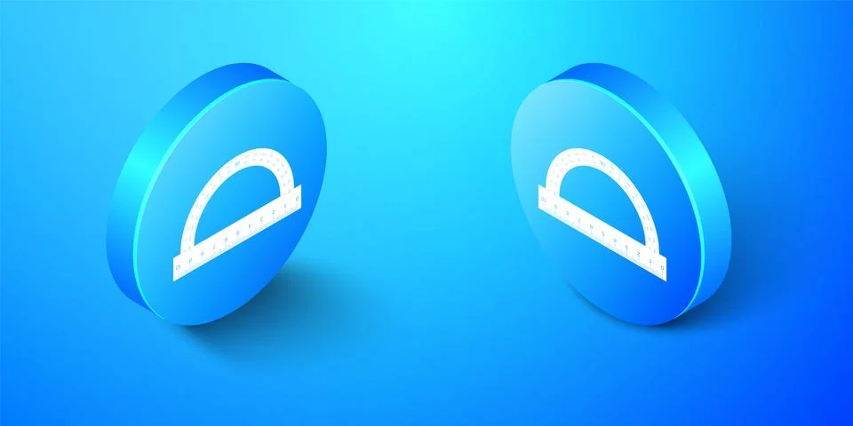 Isometric Protractor grid for measuring degrees icon isolated on blue background Stock Illustration