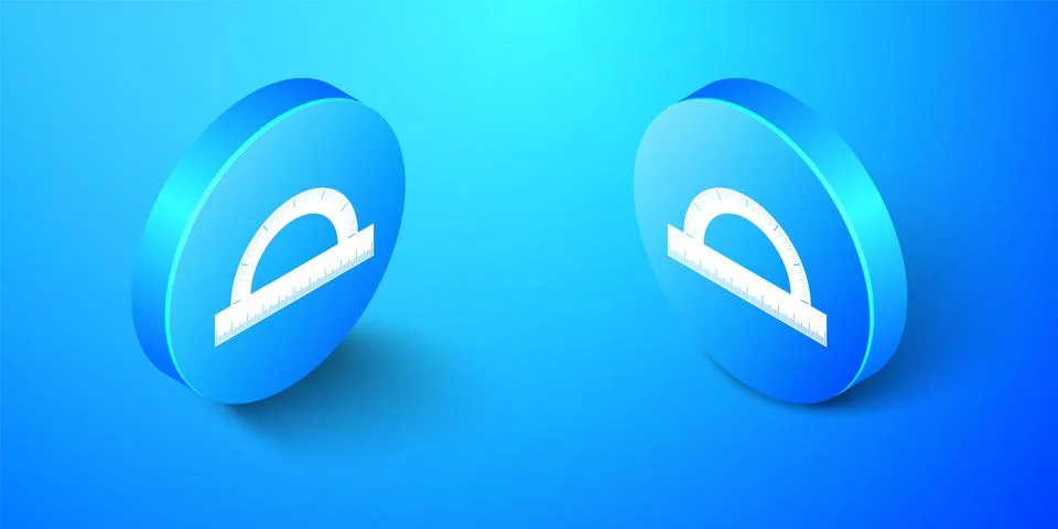 Isometric Protractor grid for measuring degrees icon isolated on blue background Stock Illustration