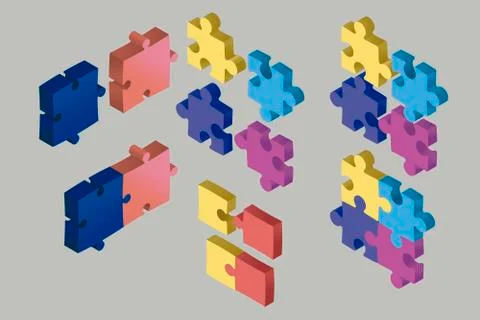 Isometric Puzzle Pieces Floating Stock Illustration